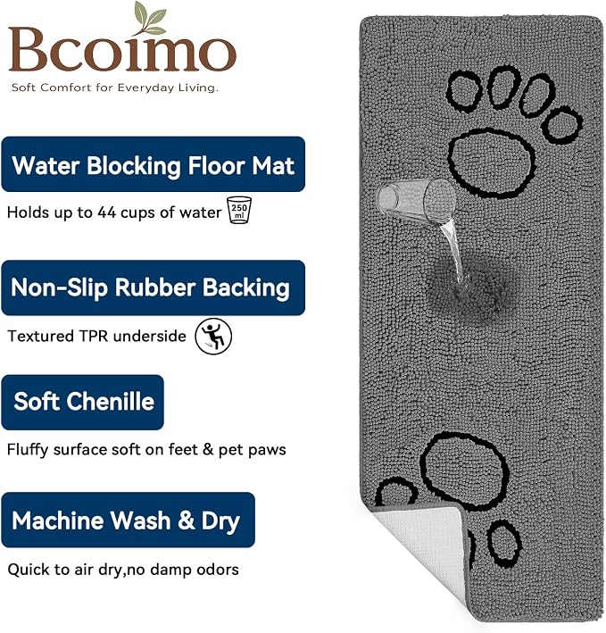 Bcoimo Super Absorbent Dog Door Mat, 60"*24" Anti Slip Mat for Muddy Paws, Pet Rugs for Dirty Paws Washable that Absorbs Moisture and Dirt, for Dog Cage and Pet Resting Carpet