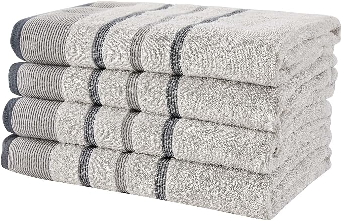 Great Bay Home Decorative Bath Towel Set - Cotton 4 Pack 54x27 Bath Towel Set - Durable Towels for Bathroom Decor (Light Grey/Mid Grey/Dark Grey)