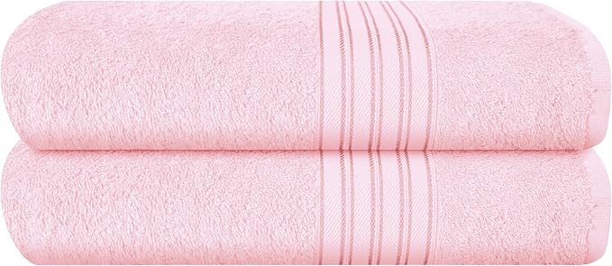 BOUTIQUO 100% Cotton 2 Pack Bath Towel Set 28x55 inches, Eco-Friendly Large Bath Towels, Compact Quickdry Lightweight Soft & Highly Absorbent Bath Towel, Ideal for Everyday Gym Travel Camp Pool - Pink