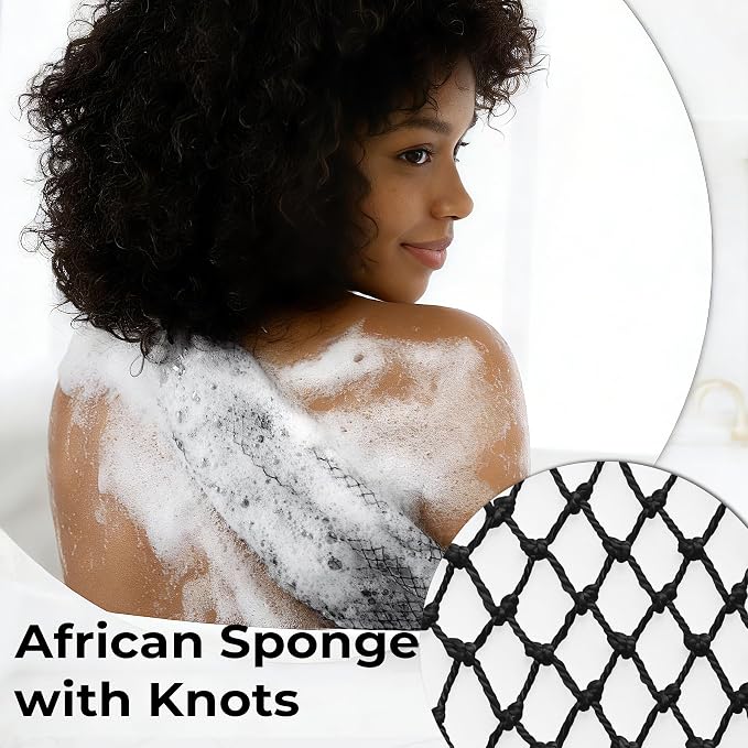 African Net Sponge Authentic - African Exfoliating Net Sponge 3 Pieces - Body Scrubber Exfoliator Wash Cloth - Back Scrubber for Shower - Bath Sponges Shower Loofah Essentials for Women