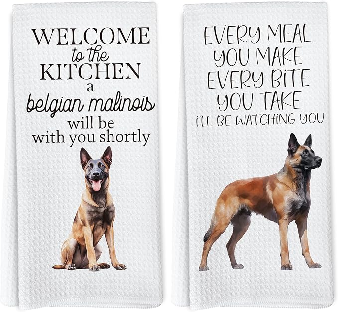 Funny Belgian Malinois Dog Kitchen Towels, Belgian Malinois Gifts Hand Towels, Dog Lovers Mom Dad Owner Gifts for Women Men Dishcloths Dish Towel for Kitchen 16x24 Inches Set of 2