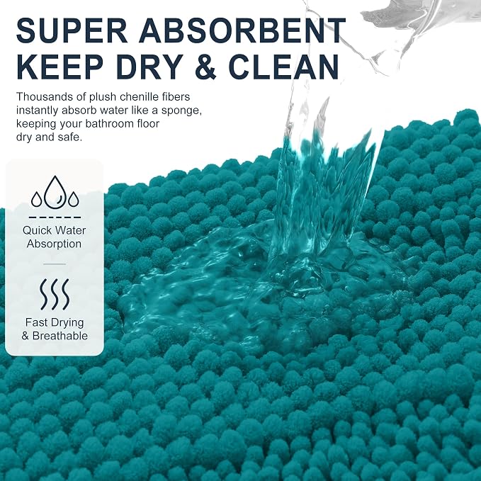 Smiry Thick Chenille Bathroom Rugs 36x24, Extra Soft Absorbent Striped Bath Mat, Machine Washable, Rubber Backing, Bath Rugs for Bathroom, Tub & Shower, Home Decor Accessories, Deep Lake