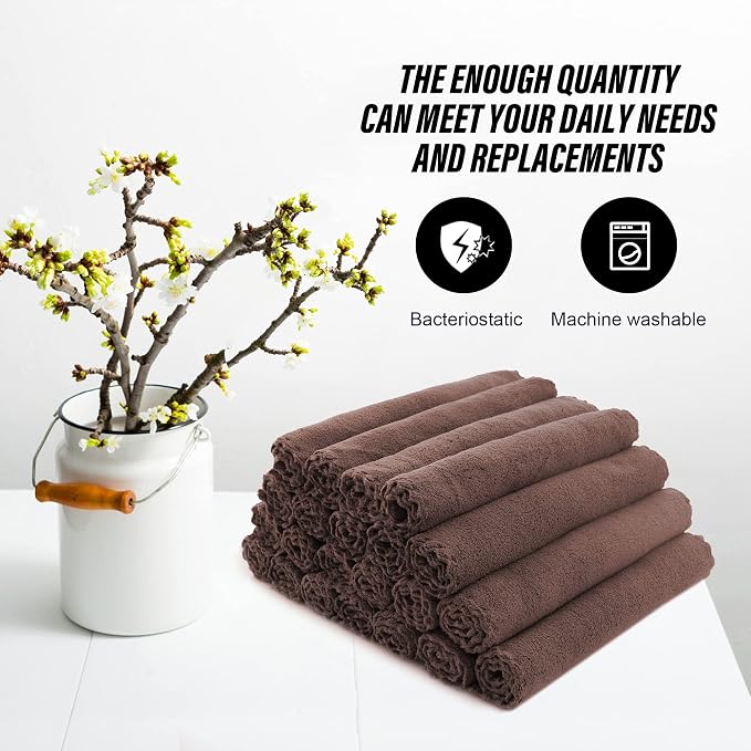 MOONQUEEN Ultra Soft Premium Washcloths Set - 12 x 12 inches - 24 Pack - Quick Drying - Highly Absorbent Coral Velvet Bathroom Wash Clothes - Use as Bath, Spa, Facial, Fingertip Towel (Wood Brown)