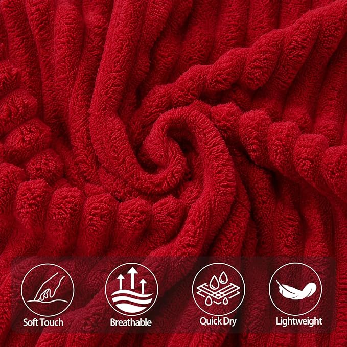 6-Piece Bath Towel Set(30"x60"), 2 Large Bath Towel Sheets, 2 Hand Towels and 2 Washcloths - Highly Absorbent Quick Dry Microfiber,Ultra Soft Towel Set for Bathroom (Red)