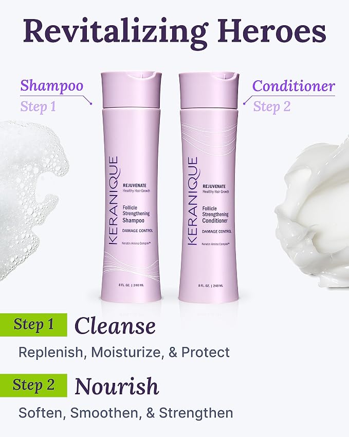 Keranique Damage Control Anti-Breakage Shampoo & Conditioner for Damaged, Thinning Hair – Intense Repair, Strengthening with Keratin, Biotin, Panthenol – Sulfate & Paraben Free, Keratin Amino Complex™