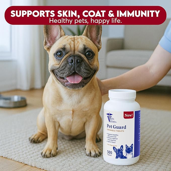 All-Natural Flea & Tick Support for Dogs and Cats - Chewable Tablets with Garlic Flavor - Helps Support Healthy Skin and Coat with Antioxidant Benefits - 500 Count