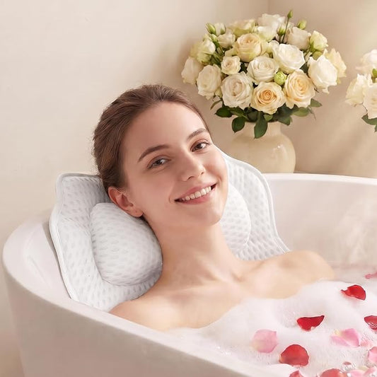 Bath Pillow,Relaxing Body Bath Pillow for Tub - Comfort 4D Mesh Bathtub Cushion Support Neck,Back,Head - Non-Slip Suction Cups,Dries Quickly - Fit Women to Use Luxury Any Bathtub Pillows as Spa Gifts
