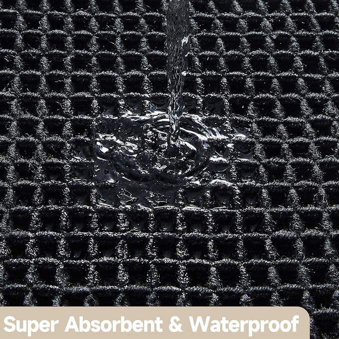 TYUU Black Bathroom Rug, Waffle Bath Mat Non Slip Washable Super Absorbent Quick Dry Boho Farmhouse Bathroom Decor, 30"x20" Black