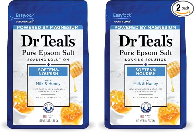 Dr Teal's Epsom Salt Soaking Solution, Soften & Nourish with Milk and Honey, 48 Oz (Packaging May Vary) (Pack of 2)