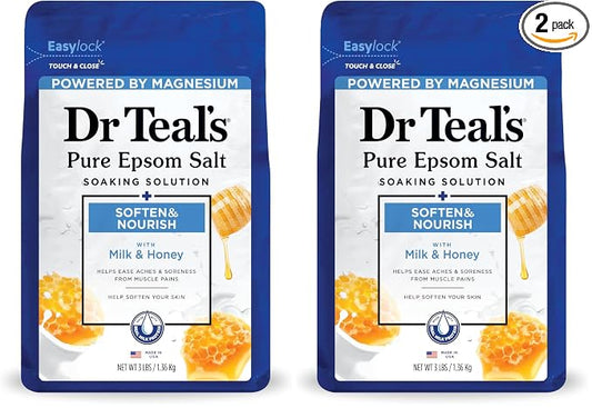 Dr Teal's Epsom Salt Soaking Solution, Soften & Nourish with Milk and Honey, 48 Oz (Packaging May Vary) (Pack of 2)