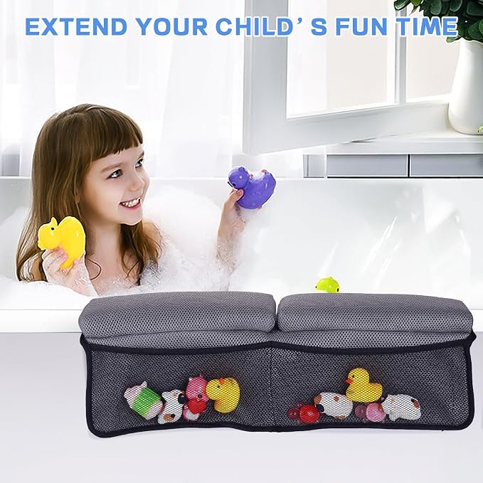 Baby Bath Kneeler and Elbow Rest Pad Set - Kneeler and Elbow Support with Memory Foam and Bath Toys Organizer