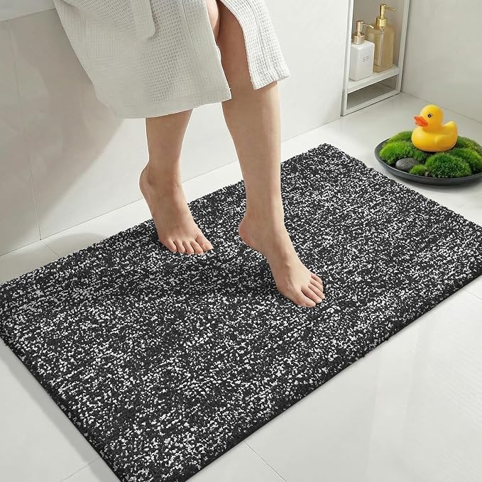 Yimobra Cushioned Anti-Fatigue Bathroom Rug, Bath Mat Non Slip Washable, Dense Soft Microfiber for Bathroom Sink, Shower, Tired Feet Comfort, Absorbent, 36" X 24", Black and White