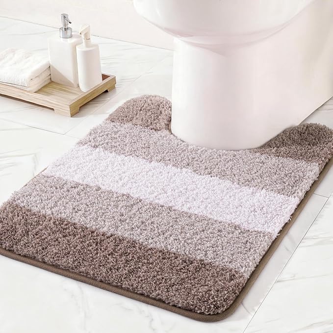 Exclusivo Mezcla Toilet Rugs U-Shaped 20x24, Extra Soft Non Slip Absorbent Microfiber Bath Rugs, Machine Washable Quick Dry Bath Mats for Toilet, Gradient Coffee