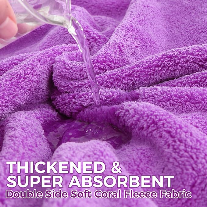 Mihachi Dog Bathrobe Towel Wrap Fast Drying with Drying Gloves Set, Super Absorbent Coral Fleece Dog Drying Coat Bath Robe for Puppy, Medium & Large Dogs, Adjustable Collar & Belly Strap, Purple L