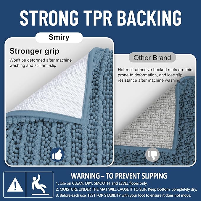 Smiry Bathroom Toilet Rugs U Shaped 24x24, Extra Soft Absorbent Non Slip Rubber Backing Chenille Contour Bath Rugs for Toilet, Machine Washable Contoured Bath Mats, Grayish Blue