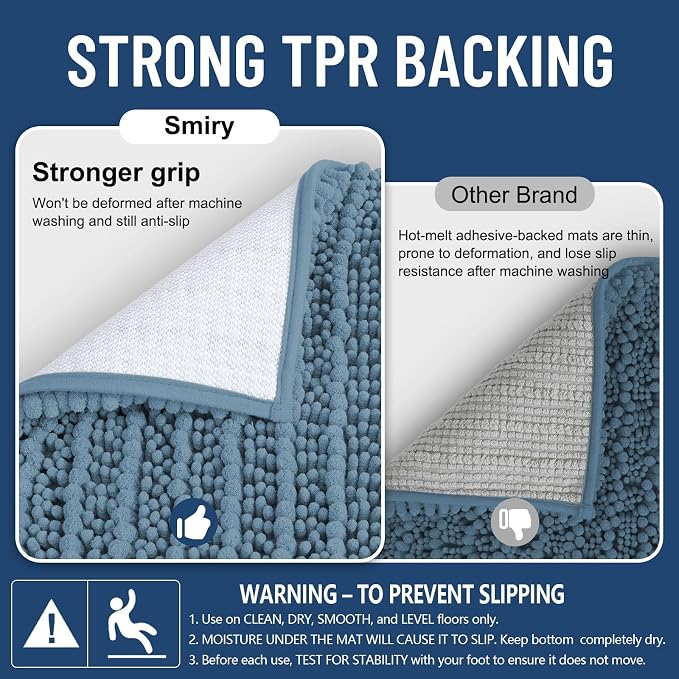Smiry Bathroom Rugs Mat 44x24, Extra Soft Absorbent Chenille Bath Rugs, Non Slip Rubber Backing Machine Washable Quick Dry Bath Mats for Bathroom Floor, Tub, Shower, Home Accessories, Grayish Blue