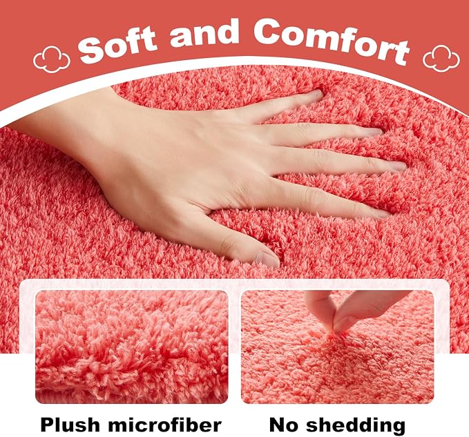 TYUU Pink Bathroom Rugs, Ultra Soft Bath Rugs Non Slip Washable, Super Absorbent Quick Dry Bath Mat with Rubber Backing for Bathroom Floor, Shower, or Sink, Pink 24" x 36"
