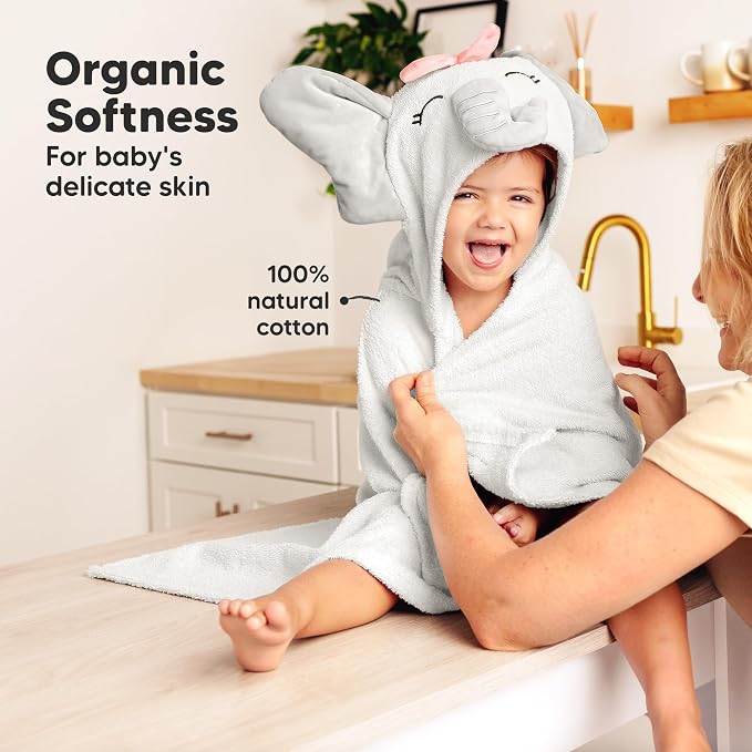 KeaBabies Organic Baby Towel with Hood for Girls, Boys, Soft (Ella) | Absorbent 100% Cotton Hooded Baby Towels for Newborns, Infants, Large Hooded Bath Towels for Babies, Kids, Toddler 1-3