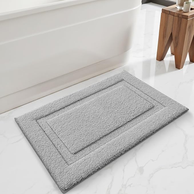 LUMI Ultra Soft Bathroom Rugs Non Slip with Rubber Backing, Absorbent Washable Bath Mat Quick Dry, Upgraded Premium Microfiber Plush Carpet for Bathtub and Shower Floor, Grey, 16x24