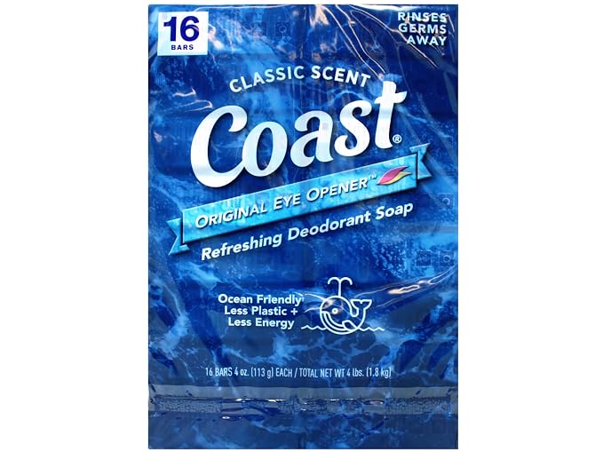 Coast Deodorant Soap Bars Classic Pacific Force Scent, 16 Count (Pack of 2)