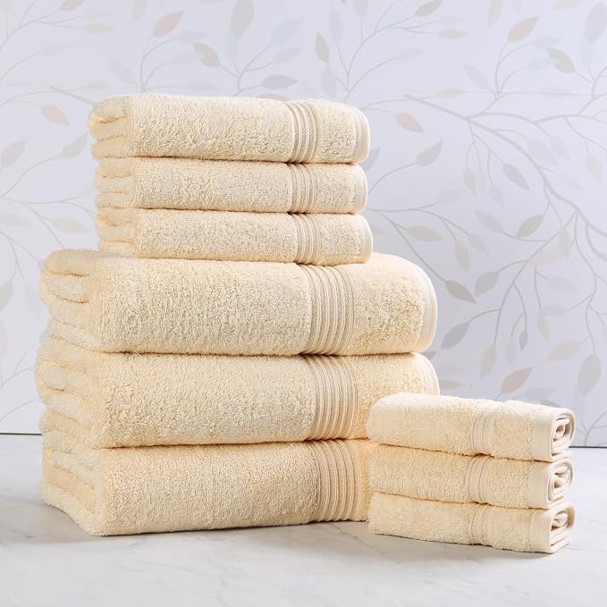 Superior Egyptian Cotton 9-Piece Towel Set, Assorted Towels for Home Bathroom, Guest Bath Decor Essentials, Includes 3 Bath, 3 Hand, 3 Face Towels/Washcloths, Quick Dry, Absorbent - Canary