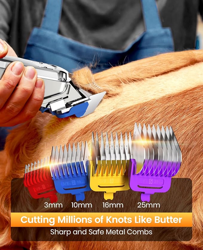 oneisall Professional Dog Grooming Clippers for Thick Hair | 4 Metal Combs,Stainless Steel Blades,Rechargeable Cordless,Low Noise,4H Runtime,IPX7 Waterproof,LED Display,676PRO