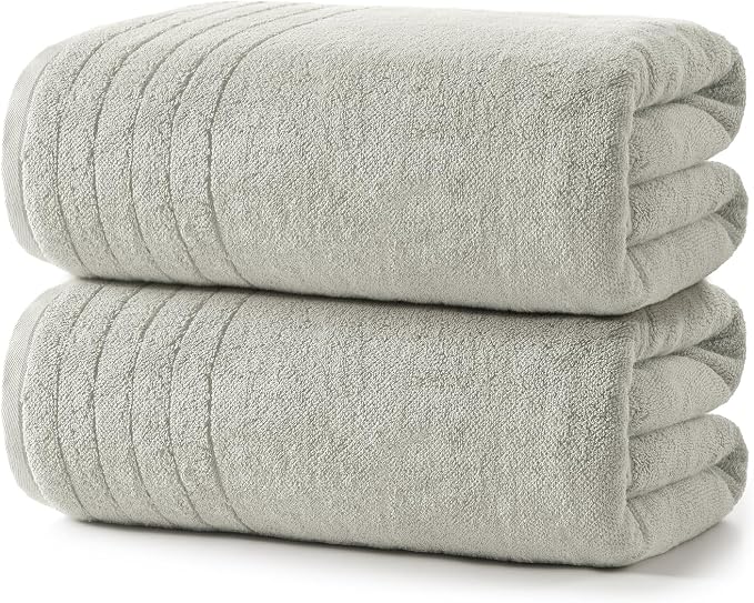 REDKISS 2 Pack Extra Large 35x70 Inch Cotton Bath Towels, Light Gray | 100% thick cotton, ultra soft & absorbent, quick dry light gray towels for bathroom, gym, spa, pool, hotel