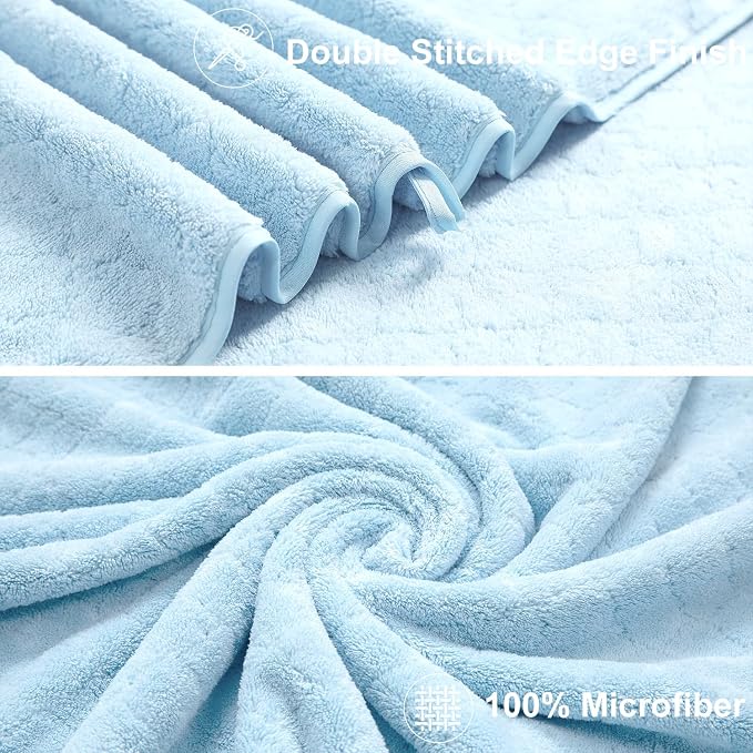 Hailea Luxury Bath Towels Set - 12 Piece (4 Large Bath Towels,4 Hand Towels,4 Washcloths), 100% Microfiber,Extra Absorbent Super Soft & Quick Dry,Complete Family Pack for Bathroom Gym Pool,Blue