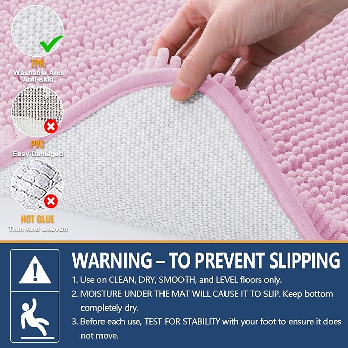 Arotive Bathroom Rugs 24x16, Extra Soft Absorbent Shaggy Chenille Bath Rugs, Machine Washable Rubber Backing Bath Mats for Bathroom Floor Tub and Shower, Home Decor Accessories,Pink