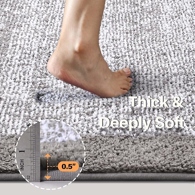 Toilet Rugs U-Shaped 24x19, Non-Slip Plush Shaggy Quick Dry Bathroom Contour Rugs, Extra Soft Absorbent Chenille Washable Bath Mat for Toilet Base, Light Grey