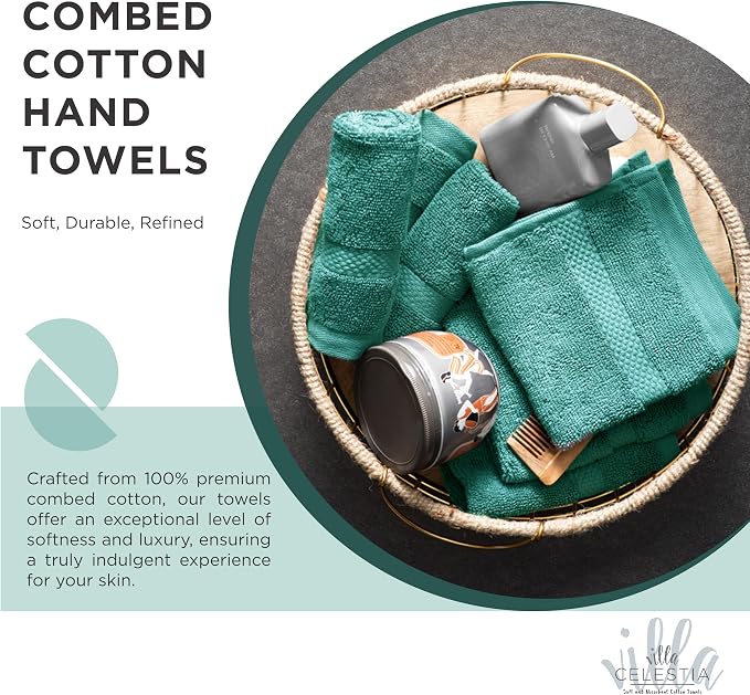 Cotton Washcloths Set of 6, 12x12 Inch, 100% Ring-Spun Combed Cotton, Soft Absorbent Quick-Dry Wash Cloths for Face and Body, Oeko-TEX Certified, Hotel & Spa Quality, Teal