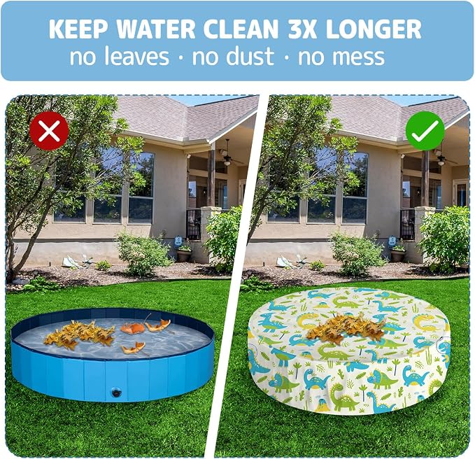 Foldable Dog Pool Cover – Waterproof Round Pet Dog Kiddie Bath Tub Lid Cover, Fit for 32/48/63 Inch Pools, Outdoor Portable Puppy Pool Accessories