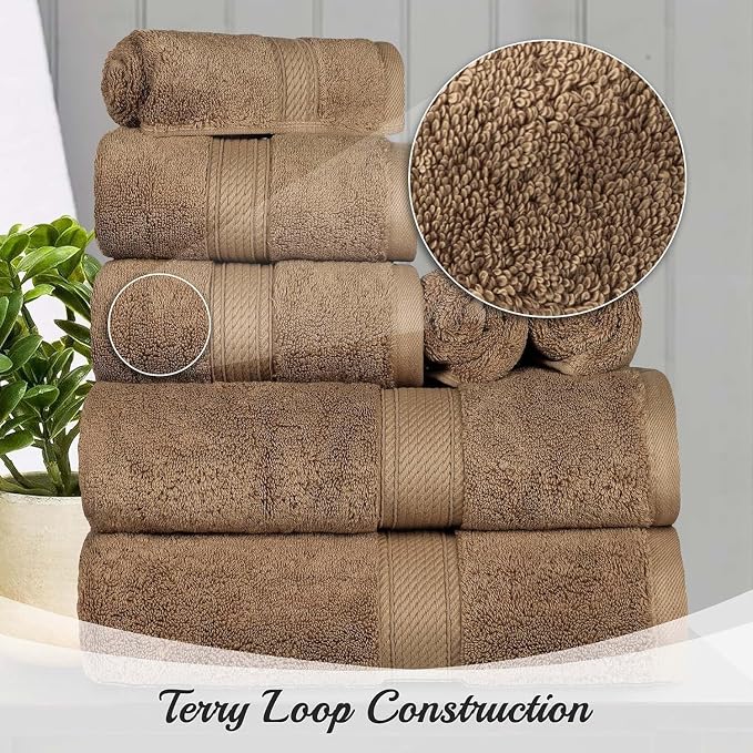 SUPERIOR Egyptian Cotton Plush & Absorbent, Bath Towel Set of 2, Latte | Quick Dry, Soft Luxury Towel Set, Bath Essentials for Bathroom, Guest Bath, Spa, 2 Piece Bath, Madeline Towels