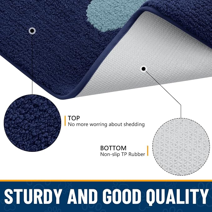 Smiry Dog Door Mat for Muddy Paws, Absorbs Moisture and Dirt, Low-Profile Entryway Mat with Non-Slip Backing, Entry Indoor Outdoor Doormat for Inside Floor (47x24 Inches, Dark Blue, Paw)