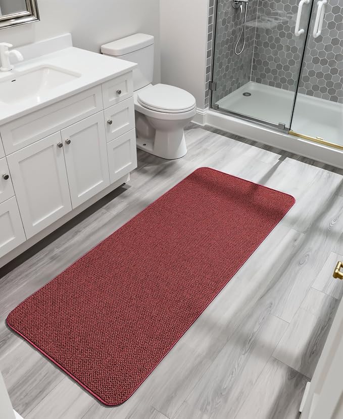 Bosap Bath Mat,Ultra Thin Bathroom Runner Rugs,Large Bath Mats for Bathroom,Quick Dry,Non-Slip,Machine Washable,Low Pile,Bath Rug,Shower Outside,Sink,Home Decor Accessories.Red,3'x5'(36x60inch)