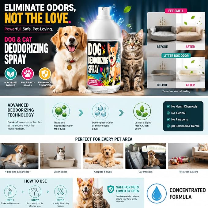 Dog Deodorizing Spray & pet perfume for Smelly Dogs - Instant Relief from Strong Pet Odors with Fresh & Pleasant Scent, 150ml