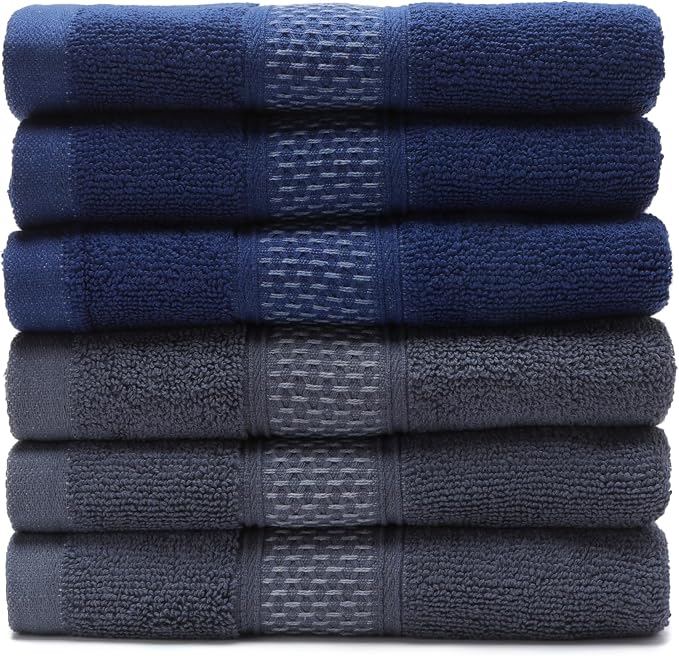 Cotton Hand Towels Set, 6-Piece Set(14in x 29.5in), Super Absorbent Quick Drying,Soft,Bathroom Towels,Suitable for Gyms,Kitchen,Gift(Dark Grey,Dark Blue)
