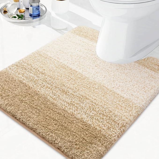 Arotive Microfiber Bathroom Rugs, Shaggy Soft and Absorbent Contour Toilet Rugs, Thick Plush Machine Washable Dry Bath Mats for Toilet Base, 24x20, Camel, U-Shape