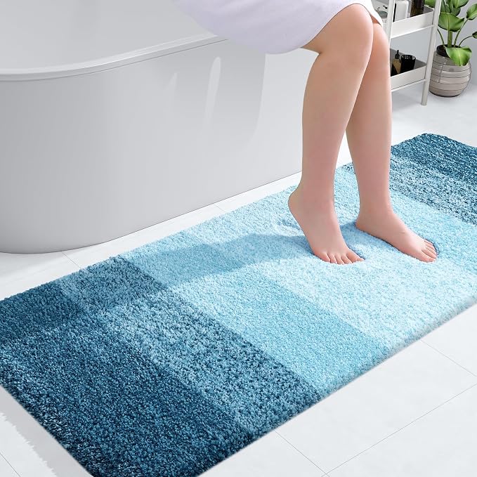 OLANLY Large Bathroom Rugs Mat 45x27, Extra Soft Absorbent Microfiber Bath Rugs, Rubber Backing, Quick Dry, Washable Bath Mats for Bathroom Floor, Tub and Shower, Home Decor Accessories, Peacock Blue