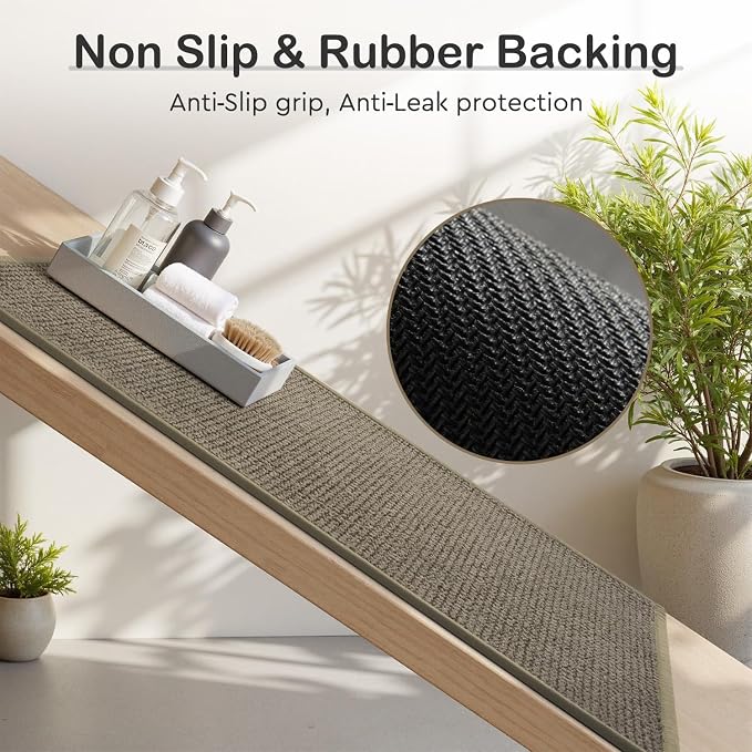 MontVoo Bathroom Runner Rugs-Chenille Absorbent Bath Mat Runner Quick Dry-Rubber Backed Bath Runners Non Slip Washable Long Bathroom Rugs,Ultra Thin Bath Rugs Fit Under Door,17"x59",Brown