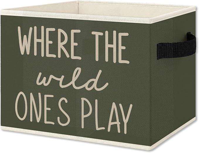 Green Boho Classroom Foldable Storage Bins Box with Handles, Where the Wild Ones Play Collapsible Organizer Basket for Kids Nursery Classroom Bedroom Playroom Toys Books