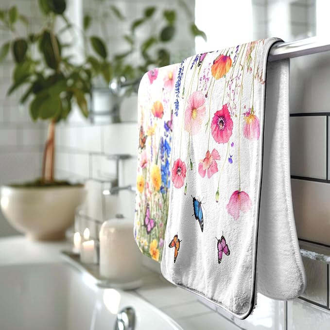 Spring Summer Wildflowers Hand Towel Coral Velvet Towel for Women Bath Face Salon Gym Yoga