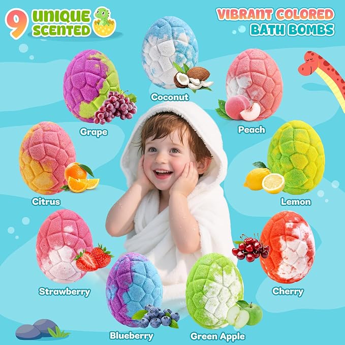 Dinosaur Bath Bombs for Kids with Surprise Inside, Gifts for Kids | Natural Organic Formula, Fun Bubble Bath Fizzes for Daily Bath Time, Boo Basket Stuffers, Birthday & Christmas Gift for Kids