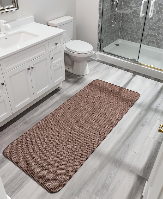 Bosap Bath Mat,Ultra Thin Bathroom Runner Rugs,Large Bath Mats for Bathroom,Quick Dry,Non-Slip,Machine Washable,Low Pile,Bath Rug,Shower Outside,Sink,Home Decor Accessories.Brown,2'x6'(24x72inch)