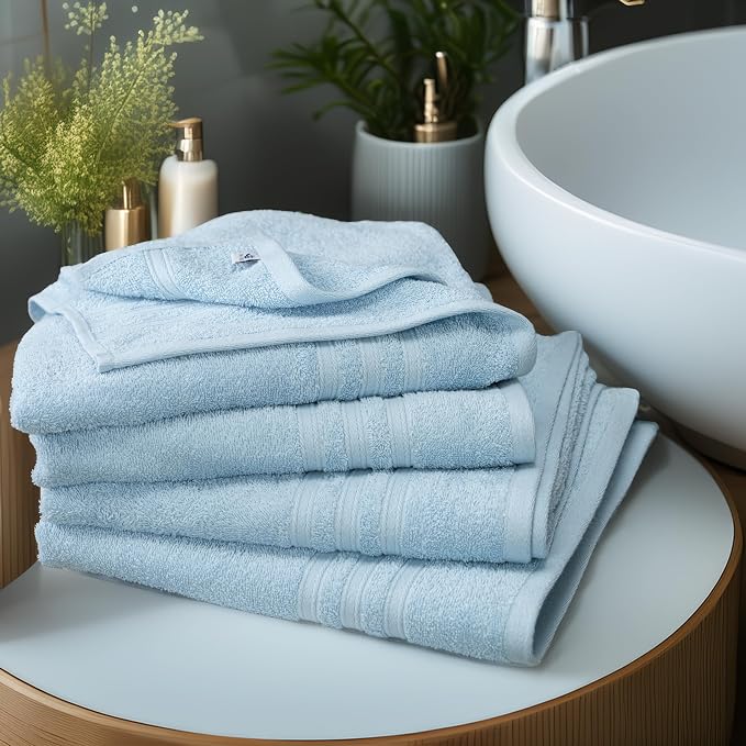 Tens Towels Pack of 4 Soft Bath Towels, 100% Cotton, 27 x 54 Inches, Lightweight & Quick-Dry, Ideal for Daily Bathroom Use, Practical & Comfortable, Sky Blue