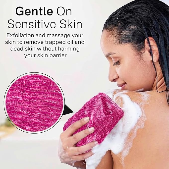 Yiclick Exfoliating Washcloth Towel, Back Scrubber for Shower for Women, Exfoliating Body Scrubber, Loofah Sponge Wash Cloth, Korean Japanese Exfoliating Shower Towel, Exfoliator Washer for Bath