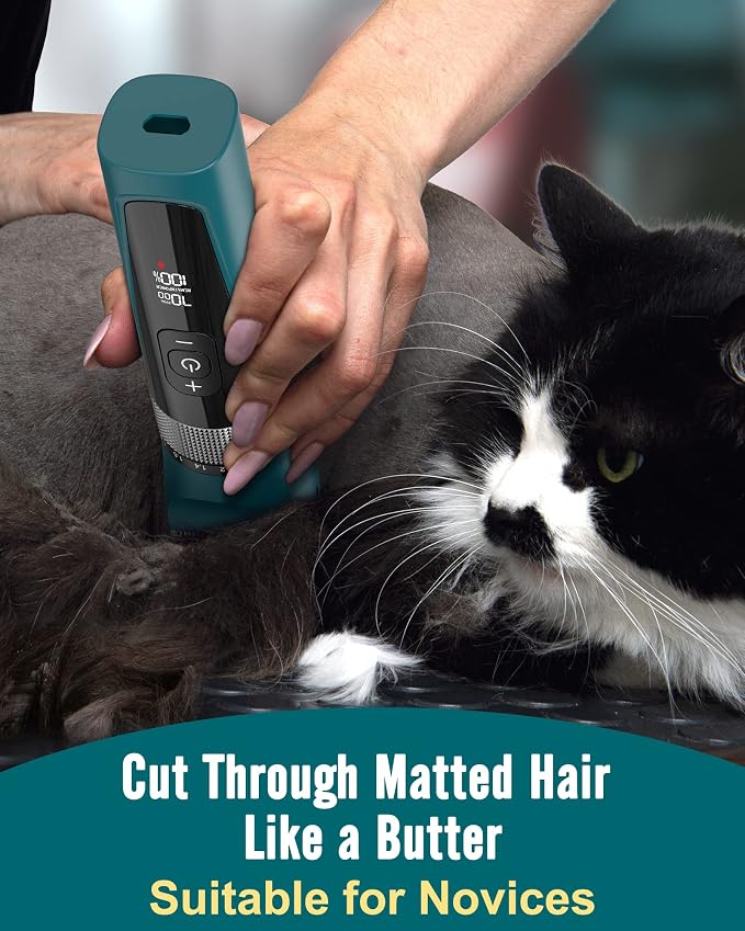 oneisall Cat Clippers for Matted Hair, 5-Speed Quiet Cat Grooming kit | Waterproof, 49dB Low Noise, 120min Long Battery Life LCD Display,4 Guards With Comb and Scissor,For Long Thick Matted Hair