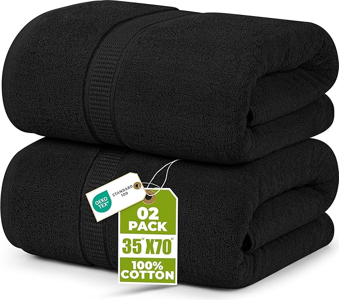 Utopia Towels - Luxurious Jumbo Bath Sheet 2 Piece - 600 GSM (35X70 Inches) 100% Ring Spun Cotton - Highly Absorbent and Quick Dry Extra Large Bath Towel - Super Soft Hotel Quality Towel (Black)