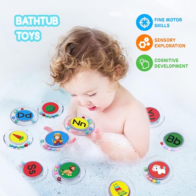 BeneSesqiu 26pcs Letters Floating Alphabet Bath Toys Ring, Mold Free Bathtub Toys Water Pool Toys Set with Mesh Bag for Kids Babies Toddlers Ages 2 3 4 - Preschool ABC Learning Educational Gifts