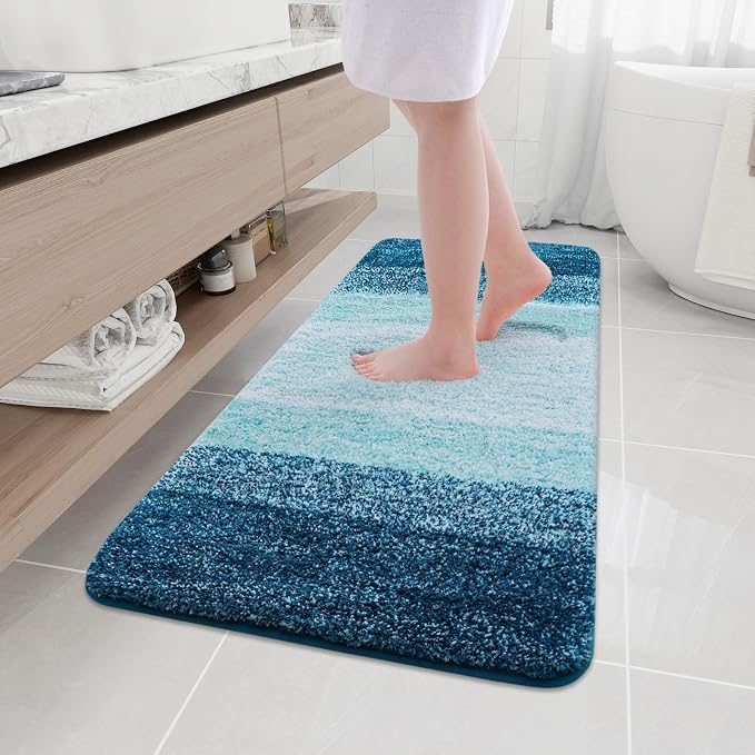Arotive Microfiber Bathroom Rugs, Shaggy Soft and Absorbent Bath Rug, Thick Plush Machine Washable Dry Bath Mats for Bathroom, Tub and Shower, 47x20, Peacock Blue, Rectangular